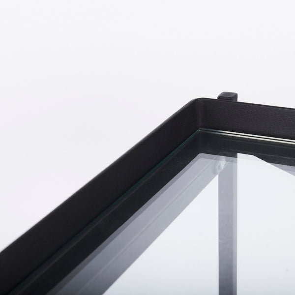 Mercana Trey Elegant Antique-Gold Console Table with Tempered Glass for Stylish Entryway and Living Spaces Black Metal | Glass 69785