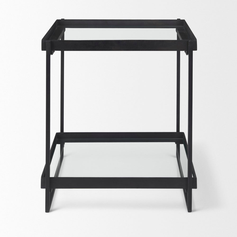 Mercana Trey Modern Accent Table – Industrial Design with Tempered Shelves for Stylish Living Spaces 69787