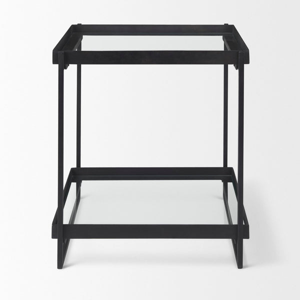 Mercana Trey Modern Accent Table – Industrial Design with Tempered Shelves for Stylish Living Spaces 69787