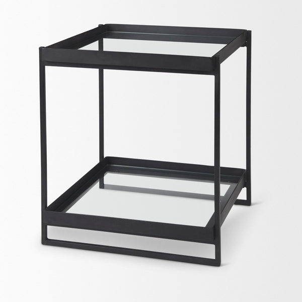 Mercana Trey Modern Accent Table – Industrial Design with Tempered Shelves for Stylish Living Spaces 69787