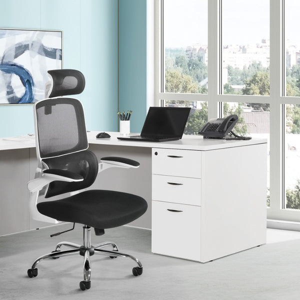 OSP Home Furnishings Mesh Back Ergonomic Office Chair with Lumbar Support Headrest and Chrome Base EMW60020CHR-3