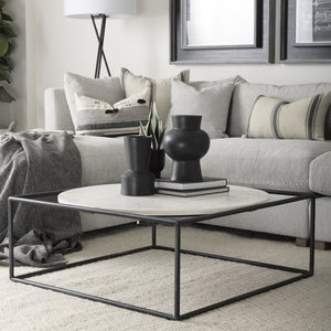 Mercana Austen Modern Round Coffee Table with Luxe Marble Top and Bold Geometric Iron Frame for Living Spaces 69213