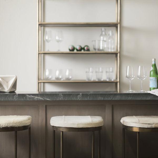 Mercana Millie Elegant Hair-On-Hide Seat Counter Stool with Stylish Gold Frame for Modern Farmhouse Charm Gray Hair-On-Hide | Gold Metal | Bar 69385