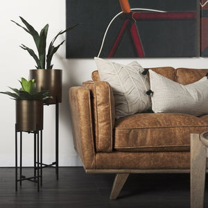 Mercana Brooks Cozy Cognac Three-Seater Sofa with Elegant Wood Legs for Modern Living Spaces and Comfort 69619