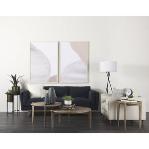 Mercana Brooks Three-Seater Sofa: Elegant Cream Upholstery with Sturdy Wood Legs for Cozy Living Spaces Blue Fabric | Brown Wood 69621