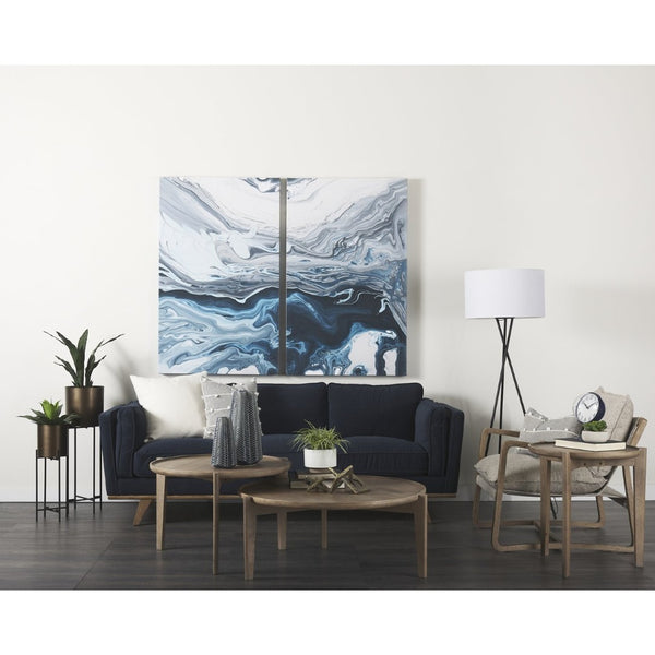 Mercana Brooks Three-Seater Sofa: Elegant Cream Upholstery with Sturdy Wood Legs for Cozy Living Spaces Blue Fabric | Brown Wood 69621