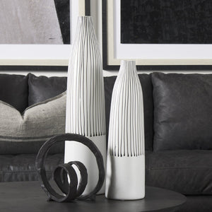 Mercana Kira Small Pinstripe Ceramic Vase - Modern Sculptural Décor for Chic Home Accents and Styling 68625