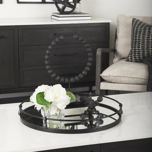 Mercana Pontchartrain Decorative Object - Hand-Finished White Beaded Broken Sphere with Gold Base Accent Black Wood | 15.6H 68683