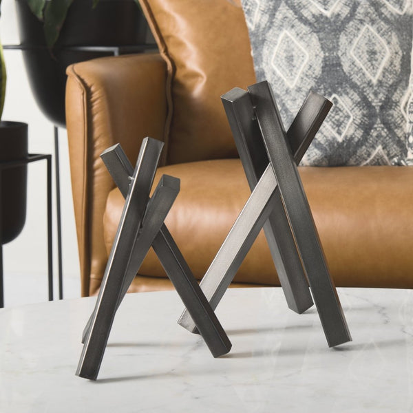 Mercana Bastian Sculptural Metal Accent - Gunmetal Grey Abstract Object for Modern Home Décor Styles Black Metal | 12H 68805