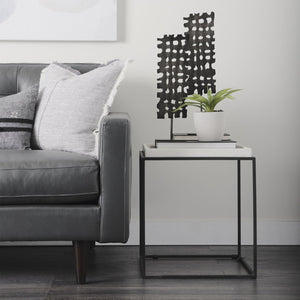 Mercana Nathan Square Top Luxe Marble and Matte Iron End Table – Modern Accent for Living Spaces 68843-AB