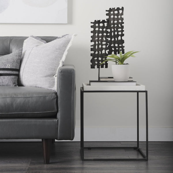 Mercana Nathan Square Top Luxe Marble and Matte Iron End Table – Modern Accent for Living Spaces 68843-AB
