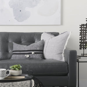 Mercana Thais Decorative Fringe Pillow Cover in Soft Blue - Elevate Your Modern Rustic Home Décor Style! Gray Fabric | 20x20 69417