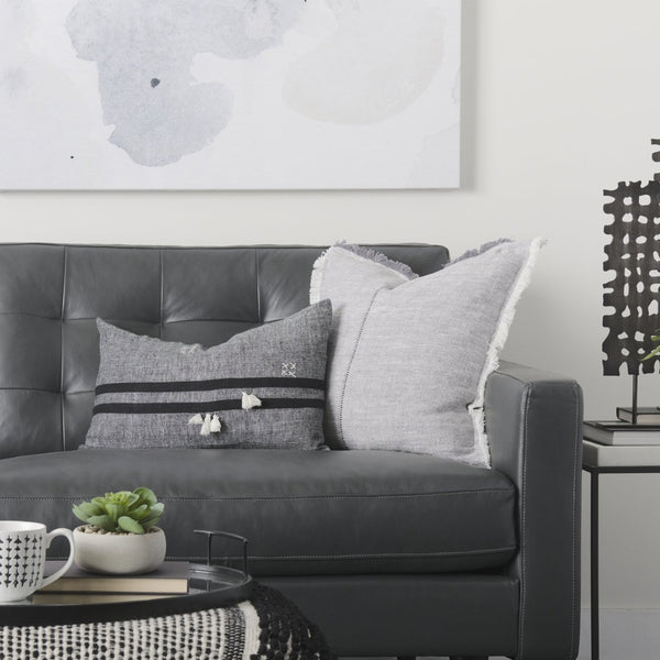 Mercana Sibyl Decorative Pillow Cover - Chic Striped Design with White Fringe for Modern and Boho Interiors Black Fabric | 13L x 21W 69418