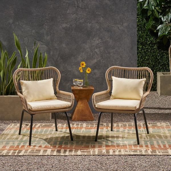 English Elm Christopher Knight Home® - SOUTHPORT Woven Rope Club Chair with Steel Frame, Water‑Resistant Cushions & Bohemian Outdoor Style Brown+Beige 62329.00CBRN