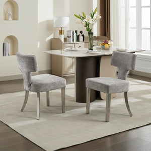 English Elm Mid Mid Century Modern Dining Chair Set with Curved Copper-Nail Backrest, High-Density Foam Seat, Brushed Stainless Legs Gray W1143P314900