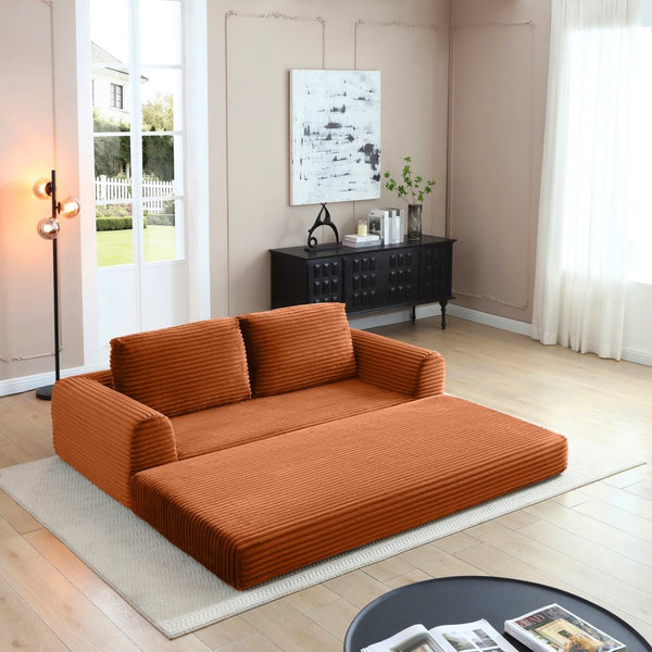 English Elm 2-in-1 Corduroy Futon Sofa Sleeper with Foam Fill and Modular Floor Profile Orange W1117P417304