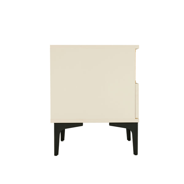 English Elm Amara Mid-Century Nightstand with Open Shelf and Full-Extension Drawer, Black Metal Legs, Compact Cream B365P398184