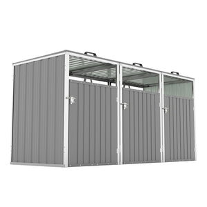 English Elm Garbage Bin Shed Galvanized Steel Enclosure Fits Three Cans with Lockable Waterproof Lid Light Gray W1598P357717