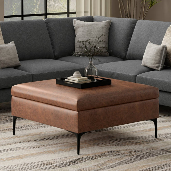 English Elm Rebecca Versatile Storage Ottoman Coffee Table With Lift-Up Lid, Stylish Faux Leather & Iron Legs B136P252698-GIGA
