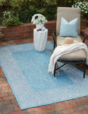 Unique Loom Outdoor Border Floral Border Machine Made Floral Rug Aqua, Ivory/Gray 9' 0" x 12' 0"