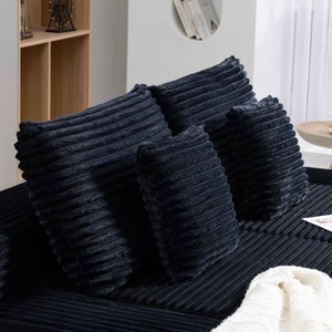 English Elm Double Cloud Plush Chaise Lounge Sofa Bed with Deep Seat, No Assembly, Ultra-Soft Corduroy Comfort Black W794S00004