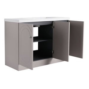 English Elm 48" Freestanding modern bathroom vanity with integrated white resin sink, soft-close doors, durable plywood finish khaki W999S00337