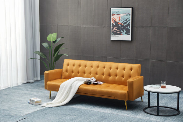 English Elm SOFA Velvet Convertible Sofa Bed with Golden Legs, Solid Wood Frame, Compact Design for Small Spaces Ginger B205P246430