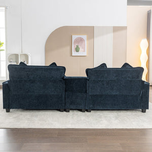 English Elm 111" Sectional Sofa Chenille Upholstered with Removable Ottoman, USB Ports, Cup Holders & Storage Box Blue N719S001480C