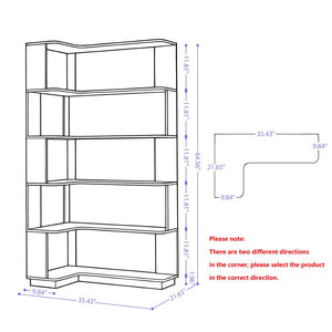 English Elm 90cm L-shaped Corner Bookcase Five Tier Open Shelving Unit for Home Office W2899P444149