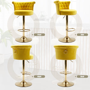 English Elm UNITED Velvet 360° Rotating Bar Chair with Diamond Stitching, Gold Frame, Plush Foam Seat, Adjustable Height Yellow W1568P361719