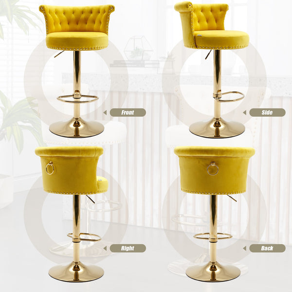 English Elm UNITED Velvet 360° Rotating Bar Chair with Diamond Stitching, Gold Frame, Plush Foam Seat, Adjustable Height Yellow W1568P361719