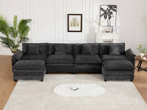 English Elm Wider Armrest 3-Seat Sectional Sofa - Modern Modular Design, Cloud-Like Comfort, Chenille Fabric, Black W1143S00043-GIGA