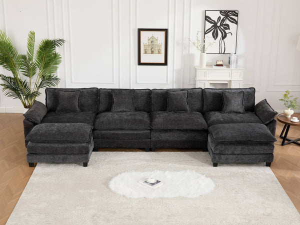 English Elm Wider Armrest 3-Seat Sectional Sofa - Modern Modular Design, Cloud-Like Comfort, Chenille Fabric, Black W1143S00043-GIGA