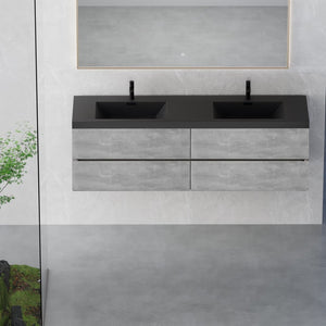 English Elm Floating Wall Mounted Bathroom Vanity Dual Quartz Basins Four Soft Close Drawers Modern W1573S00084