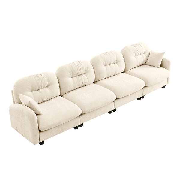 English Elm Four-Seater Modular Sectional Sofa in Beige Chenille, Tufted Back, High-Density Foam, Customizable Layout W714S01371