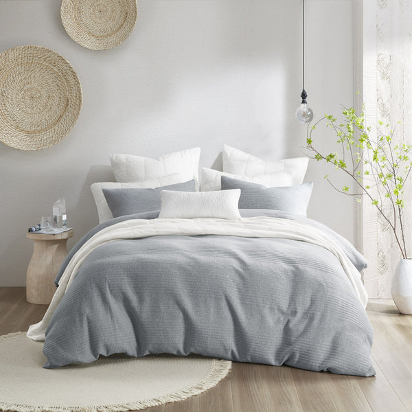 JLA Home Croscill Casual - 3 Heathered Cotton-Lyocell Duvet Set with Matelassé Stripes — Breathable, Textured, Machine-Washable CCA12-0003