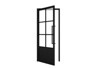 English Elm 30 in Matte Black Steel Sliding Barn Door Frosted Glass Privacy Panel with Hardware B2763P483216