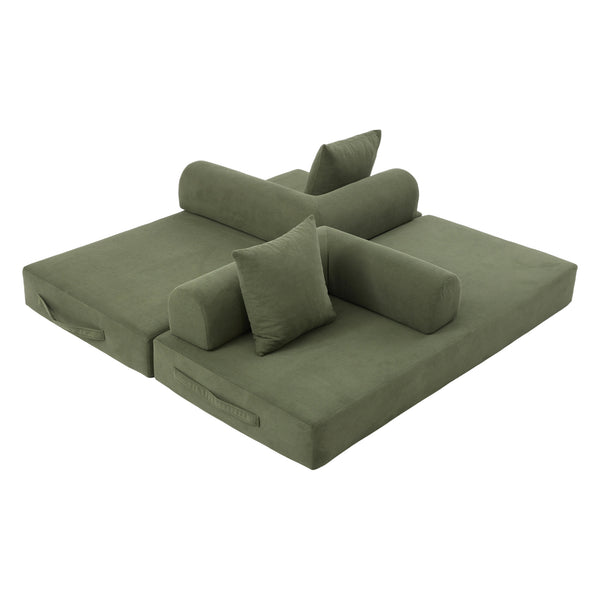 English Elm UNITED modular foldable sofa with metal frame, corduroy upholstery, side pocket & quick assembly convenience Green W1568P374077