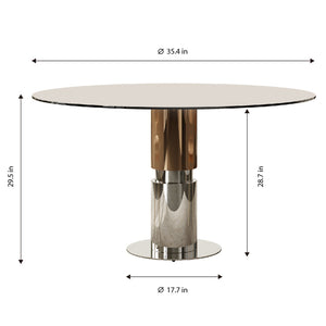 English Elm 35-inch Tempered Glass Round Dining Table Steel Base Seats Four Apartment Bistro W509S00161