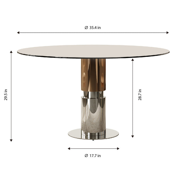 English Elm 35-inch Tempered Glass Round Dining Table Steel Base Seats Four Apartment Bistro W509S00161