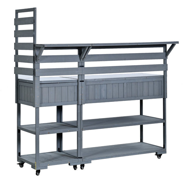 English Elm Topmax Modular Fir Wood Outdoor Kitchen Cart Stainless Steel Prep Station Gray N717P417963E