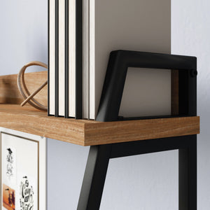 English Elm Desk With Stylish Hutch - Durable Brown Finish, Compact Design & Ample Storage For Modern Workspaces B356P367909
