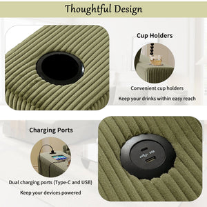 English Elm Christopher Knight Home® - Mirod Large Sectional Sofa with Deep Foam Seats, Built-In Cup Holders, USB Charging Ports, Modern Design Green N760S0000043F