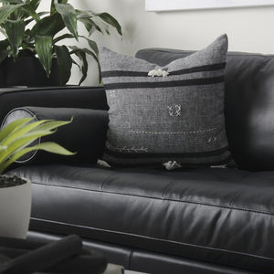 Mercana Sibyl Decorative Pillow Cover - Chic Striped Design with White Fringe for Modern and Boho Interiors Black Fabric | 18L x 18W 69419