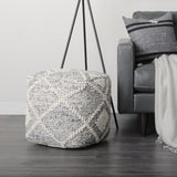 Mercana Ekiya  16.0L x 16.0W x 16.0H Black/White Yarn and Wool Patterened Pouf 69520