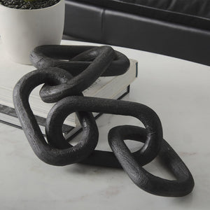 Mercana Alix Hand-Crafted Solid Mango Wood Chain Link Sculpture for Modern Organic Home Décor 29” Long Black Wood 69570