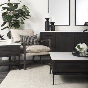 Mercana Brayden Sling-Style Accent Chair with Plush Upholstery and Curved Beech Wood Frame for Cozy Spaces Cream Fabric | Dark Brown Wood 69356