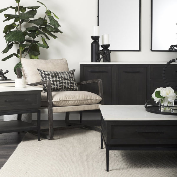 Mercana Brayden Sling-Style Accent Chair with Plush Upholstery and Curved Beech Wood Frame for Cozy Spaces Cream Fabric | Dark Brown Wood 69356