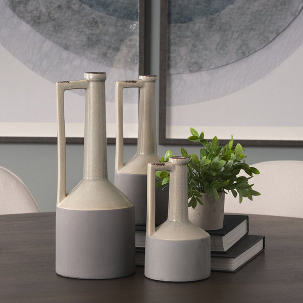 Mercana Burton Modern Two-Tone Ceramic Jug Vase - Stylish Home Accent for Contemporary and Boho Decor White and Gray Ceramic |  9.4H 30950