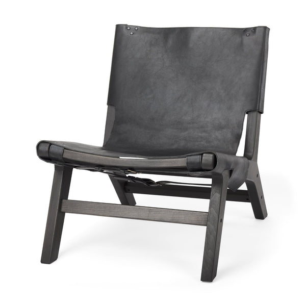 Mercana Elodie Modern Accent Chair: Stylish Leather & Beech Wood Design for Living Room & Office Elegance Black Leather | Black Stain Wood 69628
